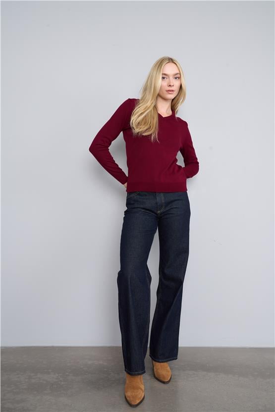 Çetinkaya Miyamira V Yaka Triko Bordo