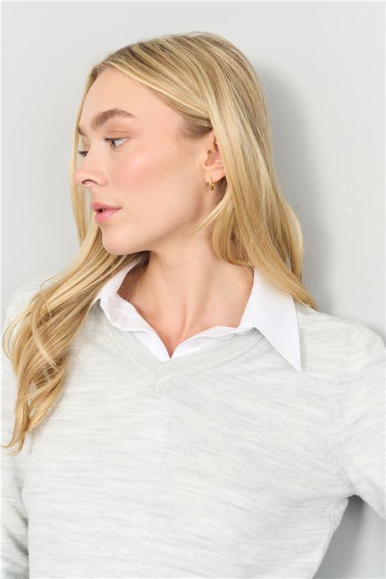 Çetinkaya Miyamira V Yaka Triko Gri