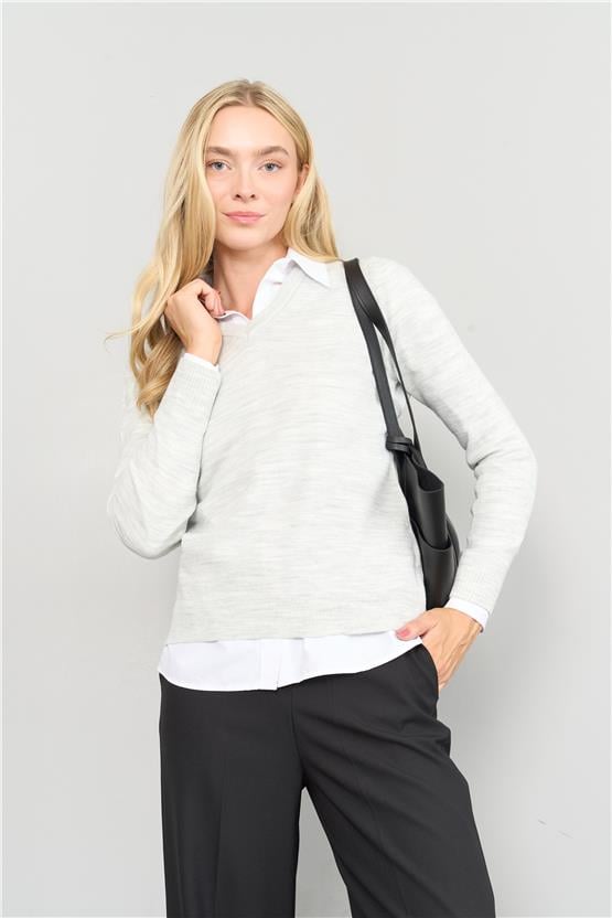 Çetinkaya Miyamira V Yaka Triko Gri