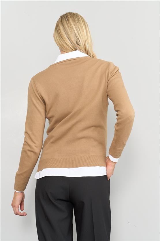 Çetinkaya Miyamira V Yaka Triko Kahve