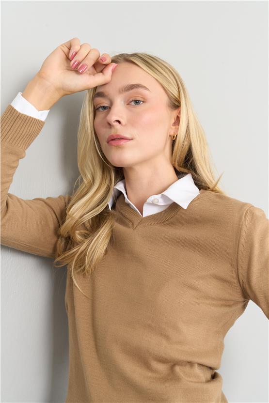 Çetinkaya Miyamira V Yaka Triko Kahve