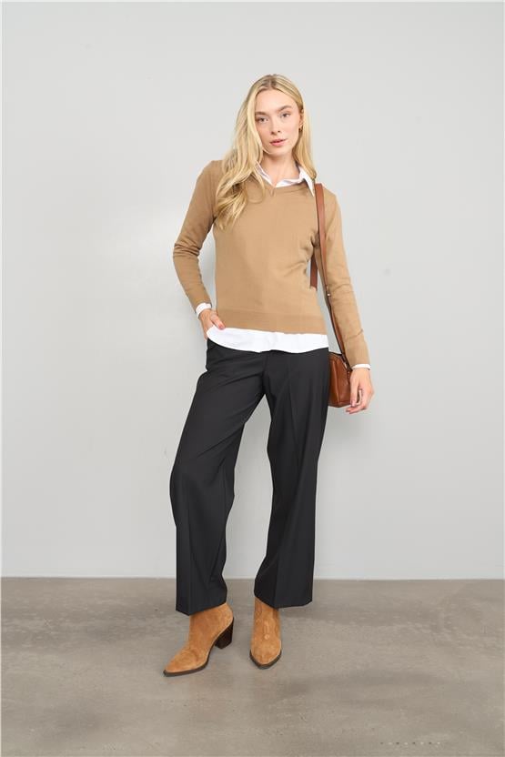 Çetinkaya Miyamira V Yaka Triko Kahve