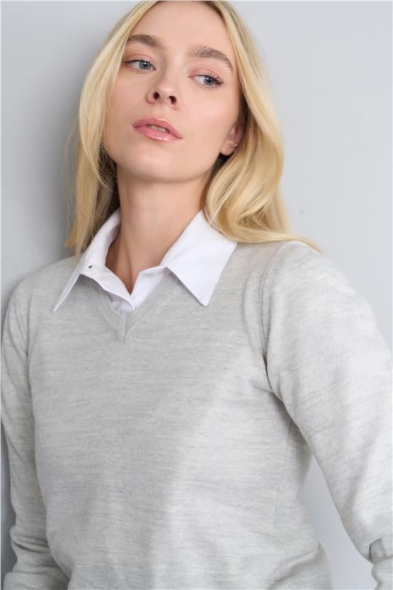 Çetinkaya Miyamira V Yaka Triko Kar Melanj