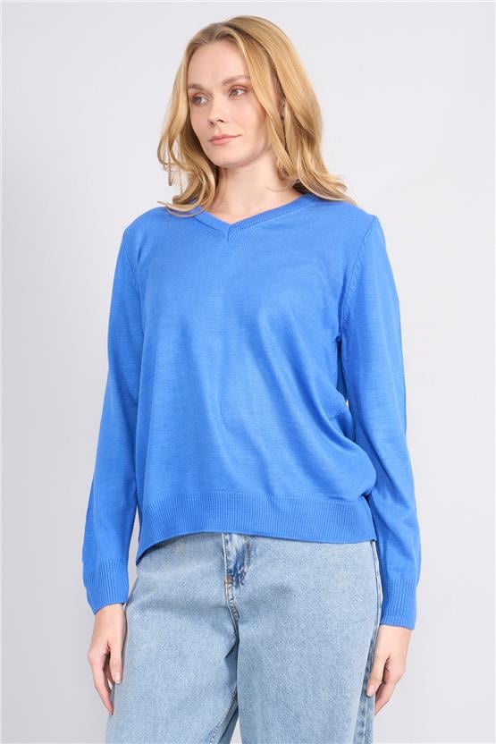 Çetinkaya Miyamira V Yaka Triko Koyu Mavi