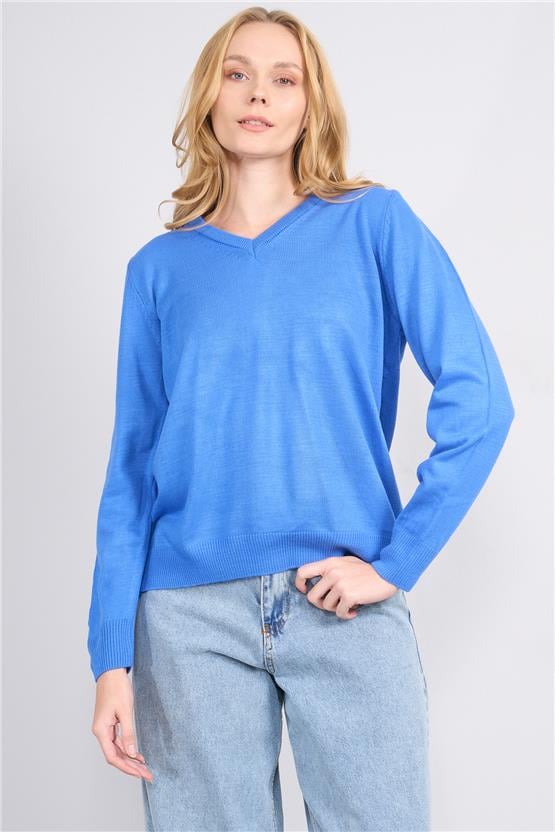 Çetinkaya Miyamira V Yaka Triko Koyu Mavi