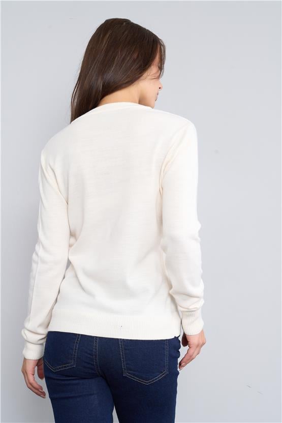 Çetinkaya Miyamira V Yaka Triko Krem