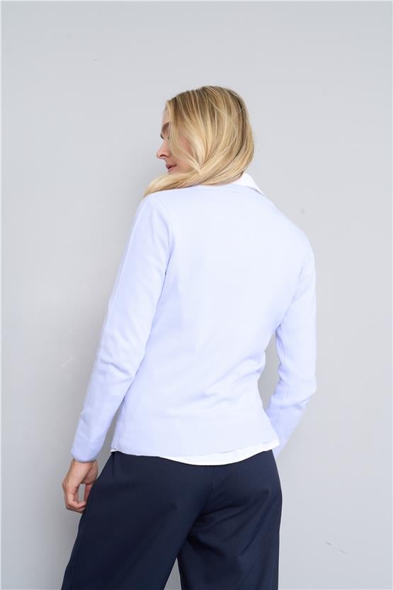 Çetinkaya Miyamira V Yaka Triko Lila Mavi