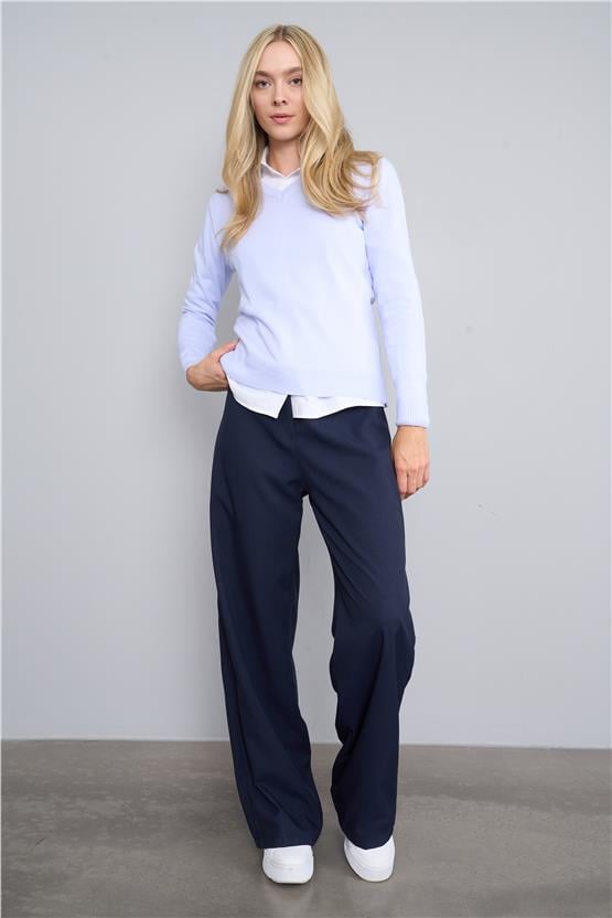 Çetinkaya Miyamira V Yaka Triko Lila Mavi