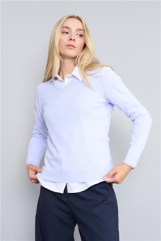 Çetinkaya Miyamira V Yaka Triko Lila Mavi