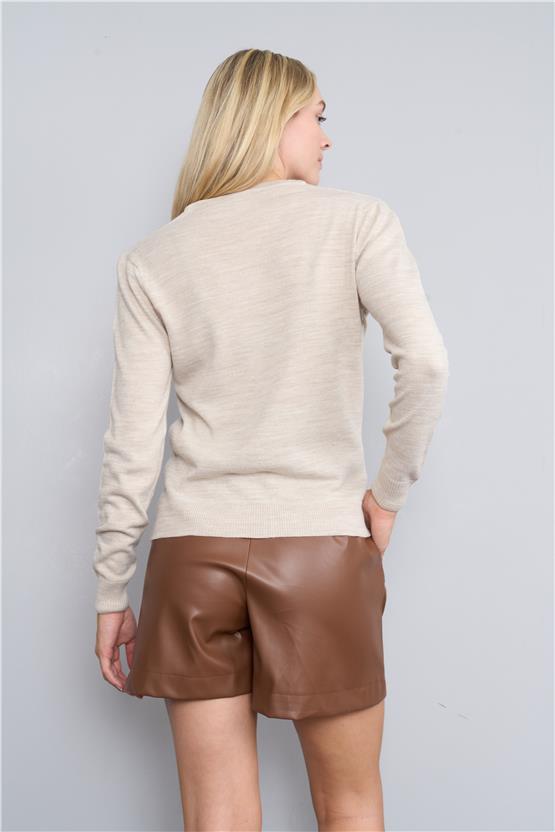 Çetinkaya Miyamira V Yaka Triko Taş Melanj