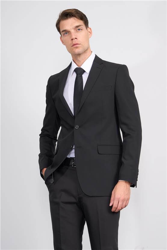 Çetinkaya Slim Fit 6 Drop Altınyıldız Erkek Siyah Takım Elbise