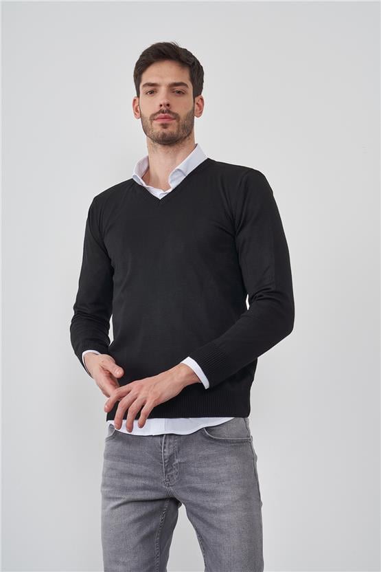 Çetinkaya V Yaka Siyah Triko