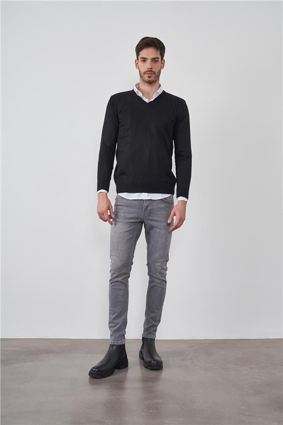 Çetinkaya V Yaka Siyah Triko