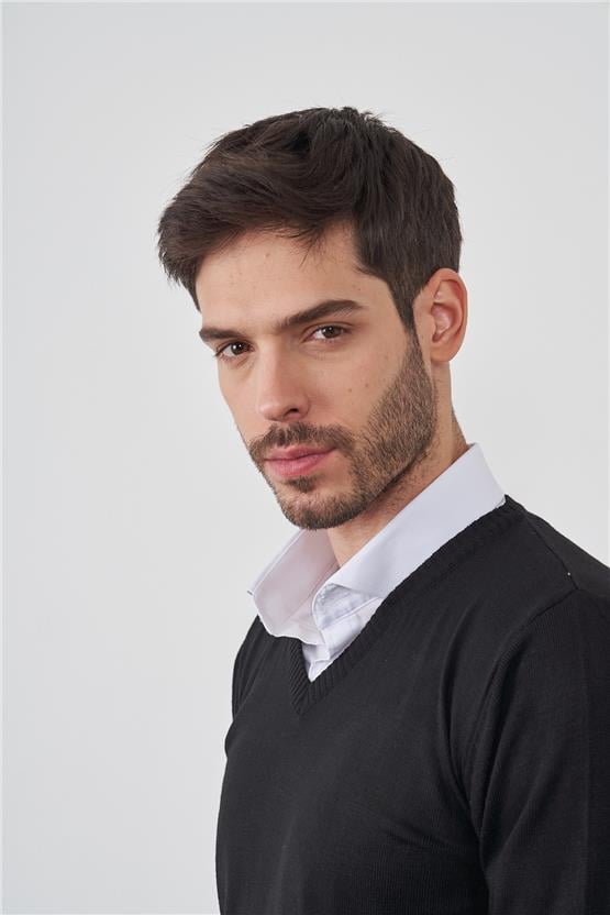 Çetinkaya V Yaka Siyah Triko