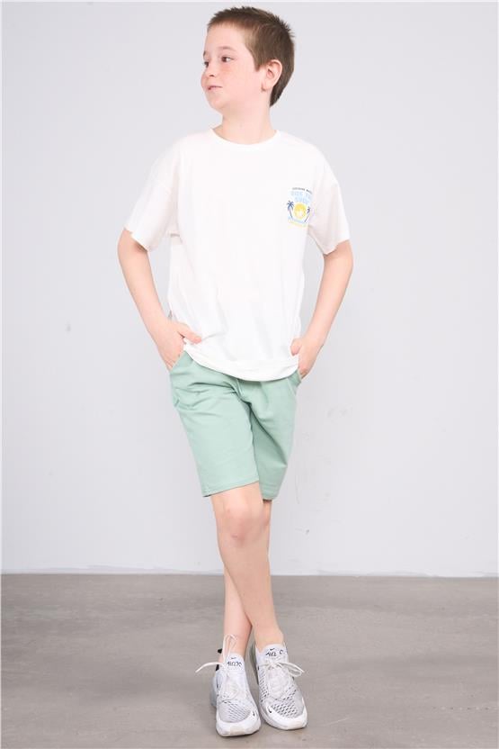 Chester Polo 32421 Erkek Çocuk Penye Baskılı  Bisiklet Yaka  T-shirt 4-12 Yaş Krem