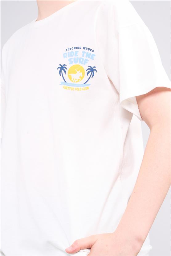 Chester Polo 32421 Erkek Çocuk Penye Baskılı  Bisiklet Yaka  T-shirt 4-12 Yaş Krem