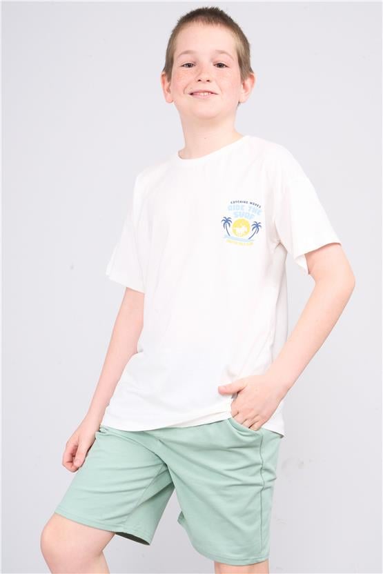 Chester Polo 32421 Erkek Çocuk Penye Baskılı  Bisiklet Yaka  T-shirt 4-12 Yaş Krem