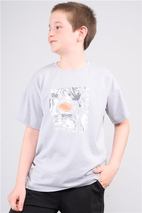 Chester Polo 32494 Erkek Çocuk Penye Baskılı Bisiklet Yaka T-shirt 4-12 Yaş Koyu Gri