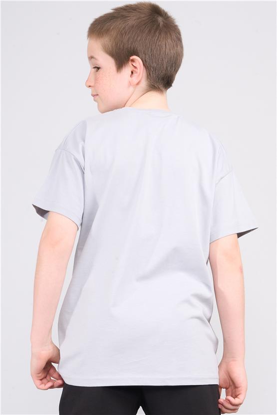 Chester Polo 32494 Erkek Çocuk Penye Baskılı Bisiklet Yaka T-shirt 4-12 Yaş Koyu Gri