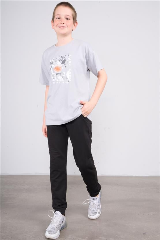 Chester Polo 32494 Erkek Çocuk Penye Baskılı Bisiklet Yaka T-shirt 4-12 Yaş Koyu Gri