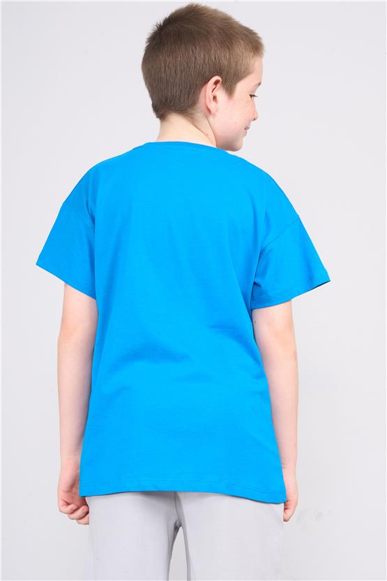 Chester Polo 32575 Erkek Çocuk Bisiklet Yaka Penye Süperman T-shirt 4-12 Yaş Koyu Turkuaz