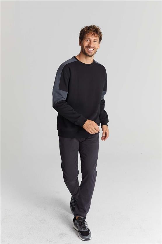 Chester Polo 3506 Bisiklet Yaka 3 İplik Şardonlu Siyah Sweatshirt