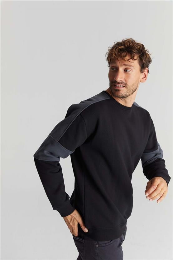 Chester Polo 3506 Bisiklet Yaka 3 İplik Şardonlu Siyah Sweatshirt