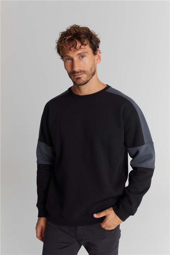 Chester Polo 3506 Bisiklet Yaka 3 İplik Şardonlu Siyah Sweatshirt