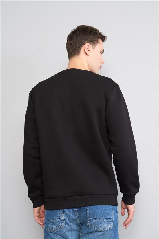 Chester Polo 3572 Bisiklet Yaka 3 İplik Şardonlu Baskılı Siyah Sweatshirt