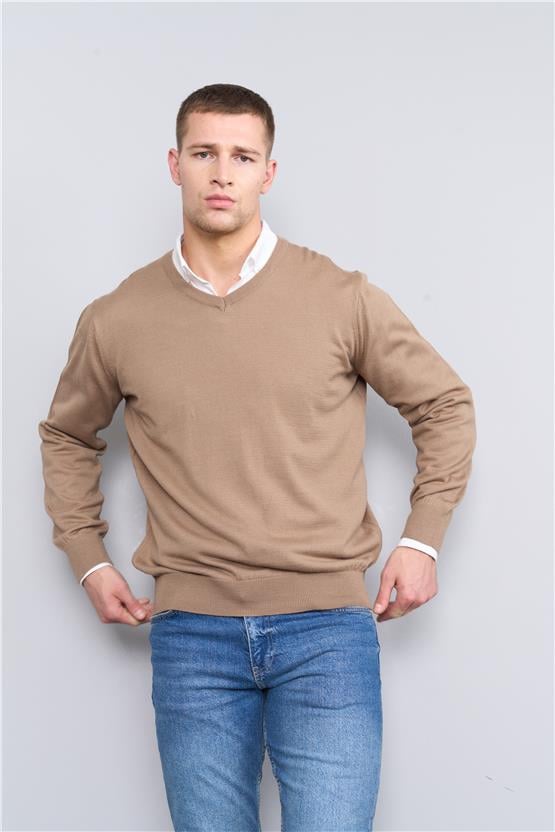 Chester Polo 3605 V Yaka Regular Triko Camel