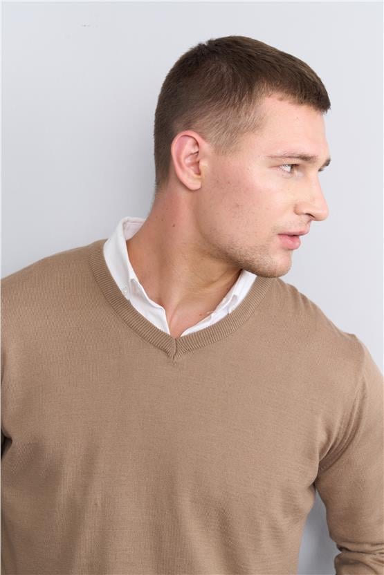 Chester Polo 3605 V Yaka Regular Triko Camel