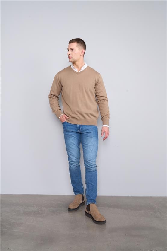 Chester Polo 3605 V Yaka Regular Triko Camel