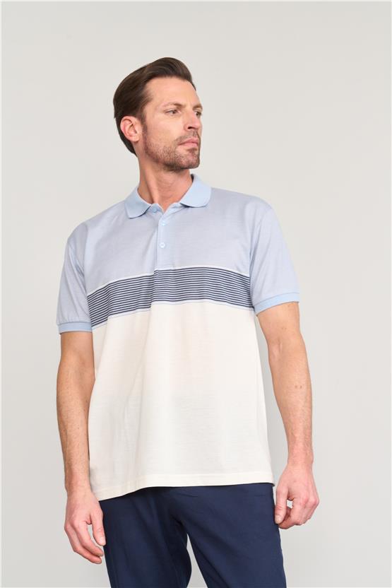 Chester Polo 3771 Erkek Polo Yaka Ringel Raporlu Pike T-shirt Açık Mavi - Krem