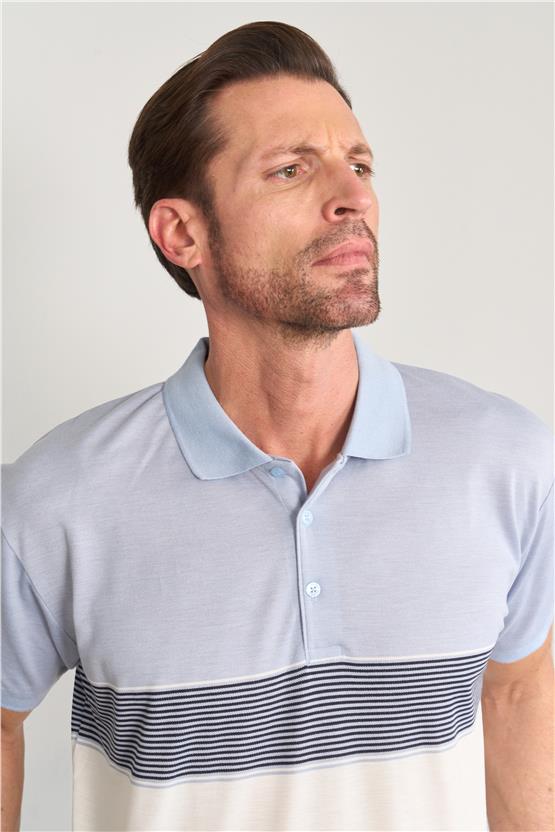 Chester Polo 3771 Erkek Polo Yaka Ringel Raporlu Pike T-shirt Açık Mavi - Krem