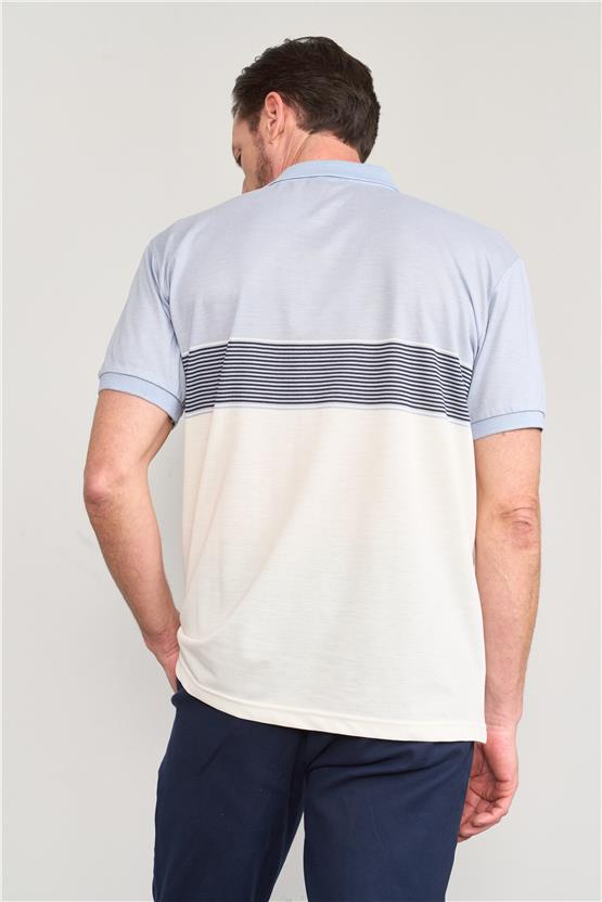 Chester Polo 3771 Erkek Polo Yaka Ringel Raporlu Pike T-shirt Açık Mavi - Krem