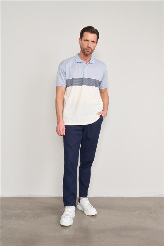 Chester Polo 3771 Erkek Polo Yaka Ringel Raporlu Pike T-shirt Açık Mavi - Krem