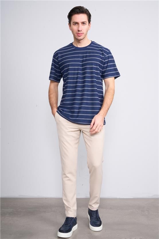 Chester Polo 3871 Erkek Bisiklet Yaka 30/1 Jakarlı T-shirt Lacivert