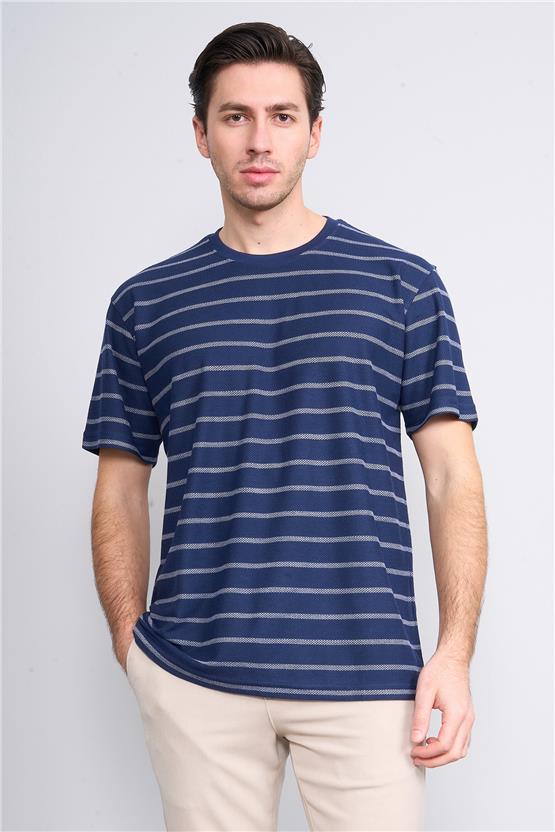 Chester Polo 3871 Erkek Bisiklet Yaka 30/1 Jakarlı T-shirt Lacivert