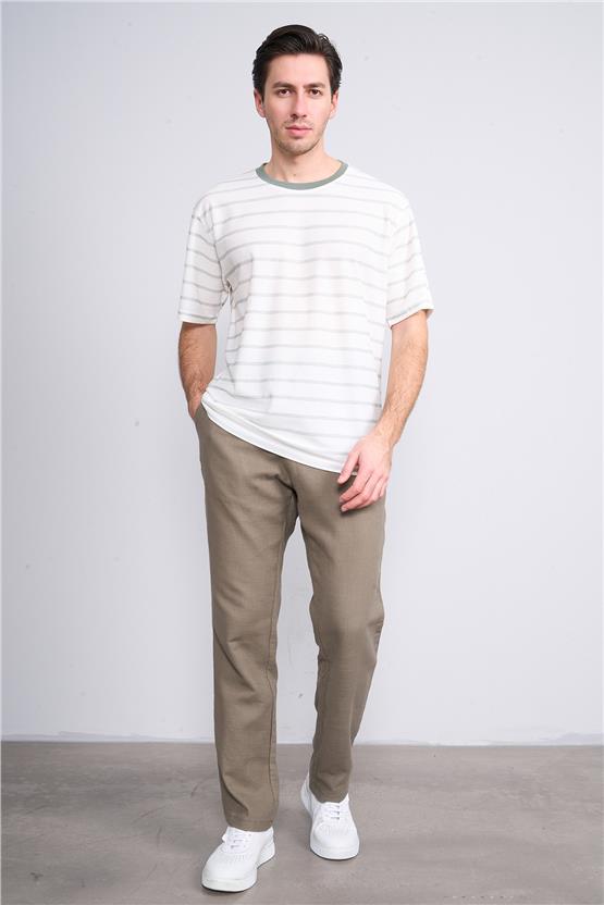 Chester Polo 3871 Erkek Bisiklet Yaka 30/1 Jakarlı T-shirt Krem