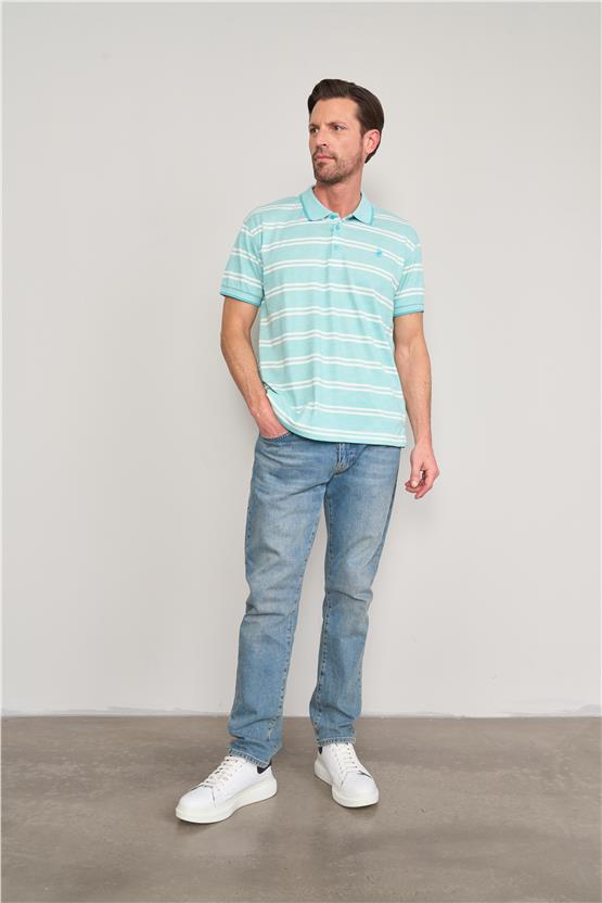 Chester Polo 3941 Erkek Polo Yaka Ringelli 1-1 Pike T-shirt Mint-Beyaz