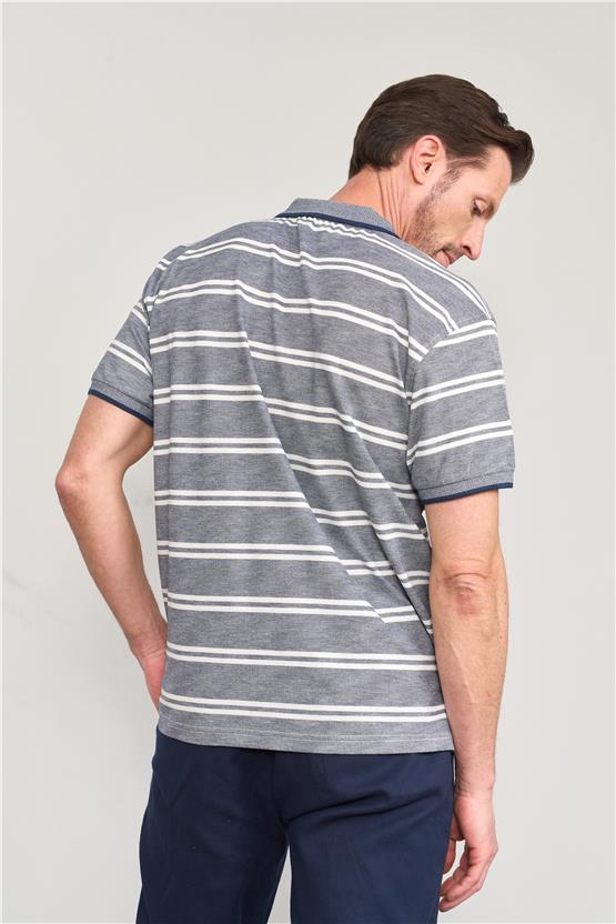 Chester Polo 3941 Erkek Polo Yaka Ringelli 1-1 Pike T-shirt İndigo-Beyaz