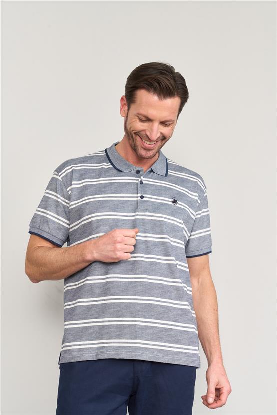 Chester Polo 3941 Erkek Polo Yaka Ringelli 1-1 Pike T-shirt İndigo-Beyaz