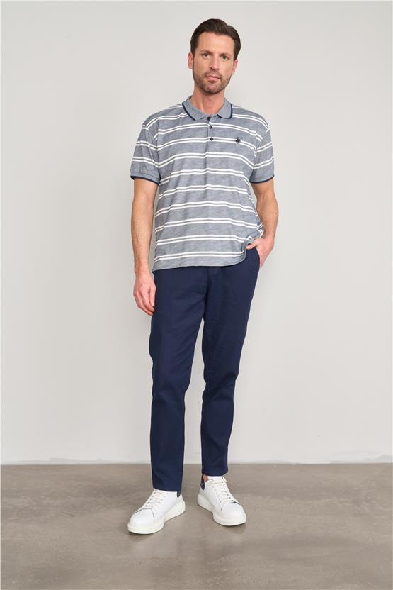 Chester Polo 3941 Erkek Polo Yaka Ringelli 1-1 Pike T-shirt İndigo-Beyaz