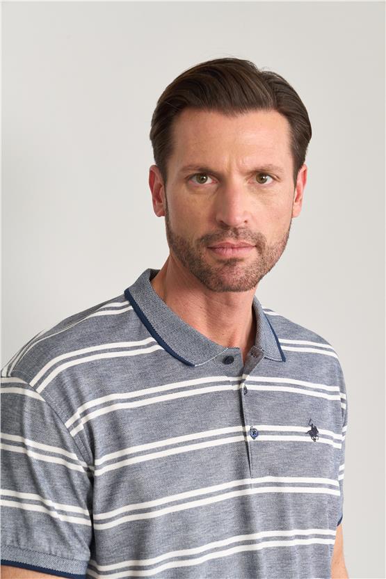 Chester Polo 3941 Erkek Polo Yaka Ringelli 1-1 Pike T-shirt İndigo-Beyaz