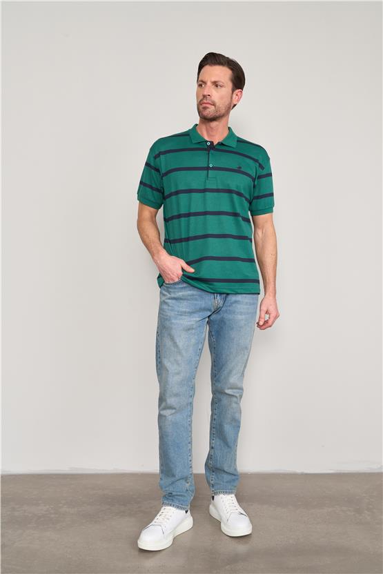 Chester Polo 3954 Erkek Polo Yaka Ringel Raporlu T-shirt Koyu Yeşil