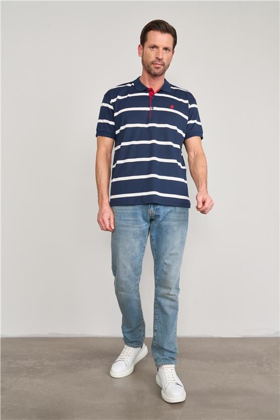 Chester Polo 3954 Erkek Polo Yaka Ringel Raporlu T-shirt Lacivert