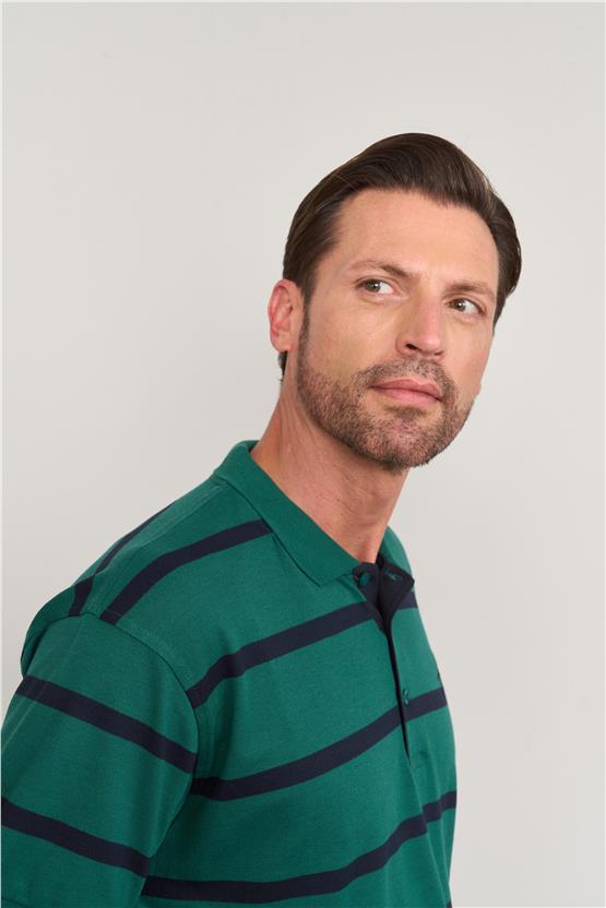 Chester Polo 3954 Erkek Polo Yaka Ringel Raporlu T-shirt Koyu Yeşil