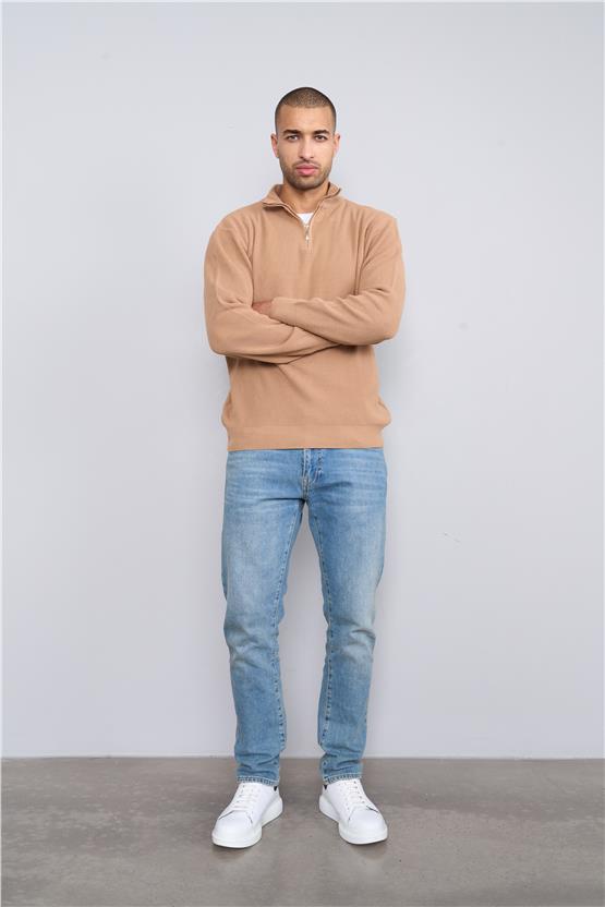 Chester Polo 5085 ErkekFermuarlı Yarım Balıkçı Triko Kazak Camel