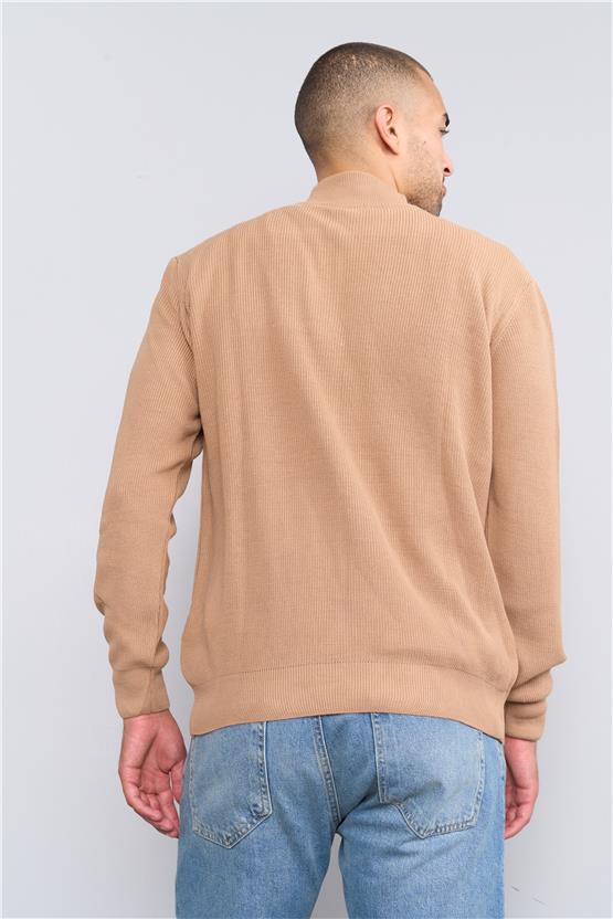 Chester Polo 5085 ErkekFermuarlı Yarım Balıkçı Triko Kazak Camel