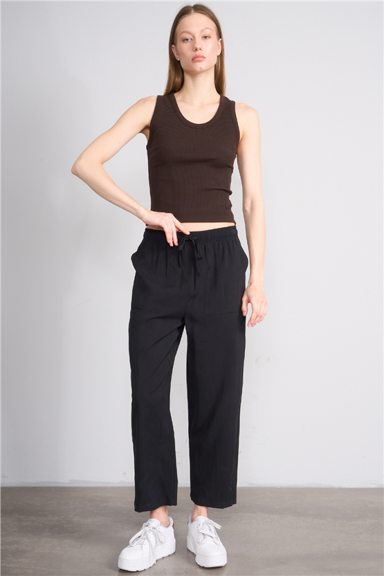 Chester Polo 7009 Bayan Geniş Paça Modal Pantolon Siyah